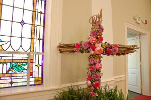 cross decorated for Easter