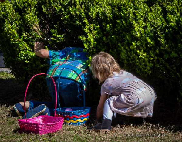 Two children at the Easter Egg Hunt in 2022