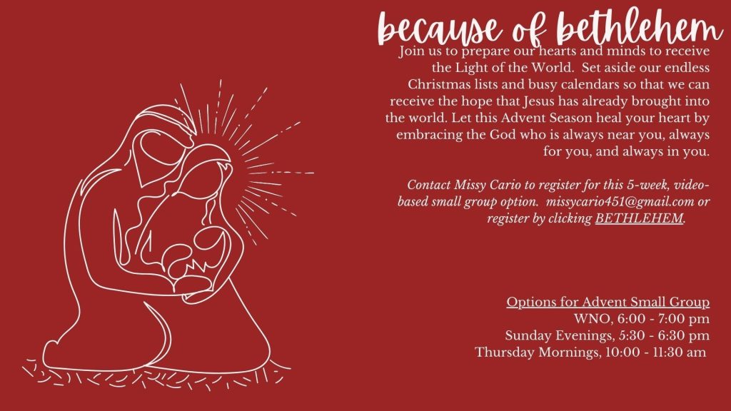 Information on red background for Because of Bethlehem study.